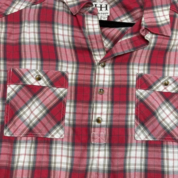 Haute Hippie Red Plaid Henley Pullover Flannel Elbow
Sleeve Top - Picture 4 of 7